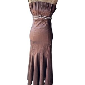 Gmg- Brown Metallic Strapless Mermaid Formal Dress- size S